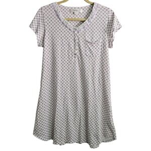 Eileen West XS Short Sleeve Nightgown Purple White Check Print Lace Trim‎ Modal